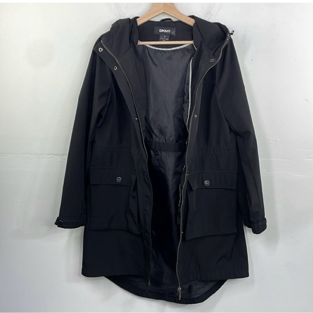 DKNY Womens Water Resistant Hooded Adjustable Waist Long Lined Parka Medium